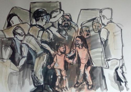 Flucht-05-ohne-Titel-2017-Acryl-auf-Papier-70x100cm