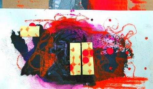 06-Störungen2-2020-Collage-Acryl-Ölpastell-auf-Pappe-18x28cm